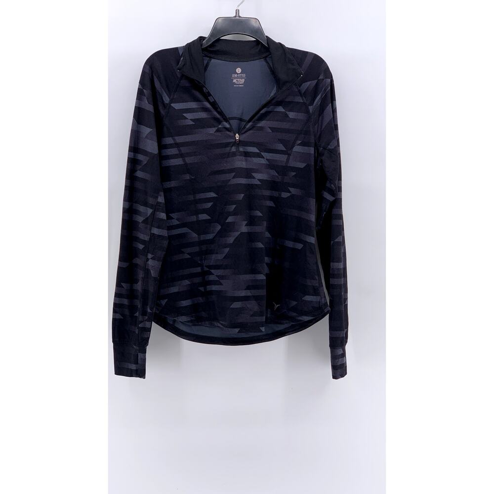 ACTIVE BY OLD NAVY Women's Gray-Black Camo Quarter Zip Semi-Fitted Shirt SZ L
